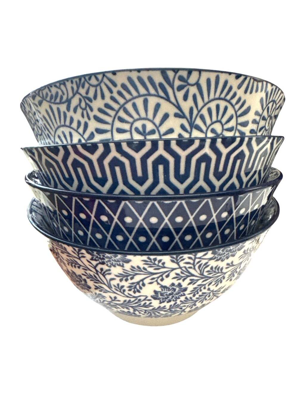 Boho Blue and White Cereal Bowls set of 4 Selamica